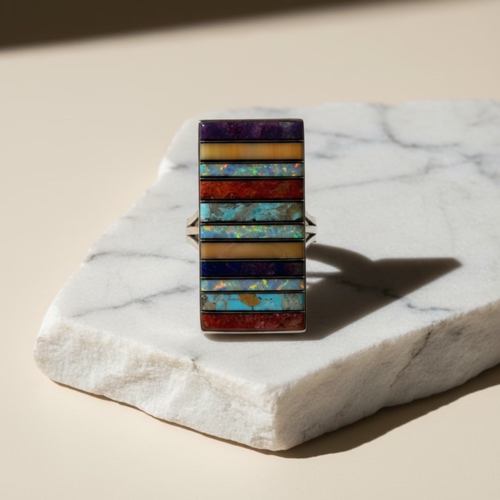 Shirley Martinez Navajo Inlay Statement  Ring